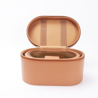 Brosse liquide en cuir véritable OEM, étui à cosmétiques de voyage transparent, étui de maquillage avec poignée