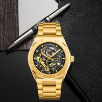 Montre homme squelette automatique mécanique or hommes squelette en acier inoxydable montres mécaniques pour hommes poignet 2023