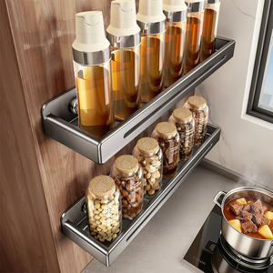 Étagère à épices murale en acier inoxydable, simple niveau, rectangulaire, finition bronze, sans perçage requis - Product Image 2