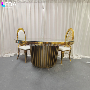 LEDA Fournitures de luxe pour événements et réceptions, table ronde en verre transparent et métal doré pour hôtels et mariages - Product Image 3