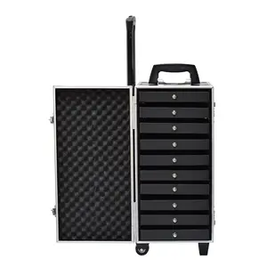 Exhibition Jewelry Case Organizer Suitcase Chain Rings Necklaces Travel Case Metal Jewelry Trolley