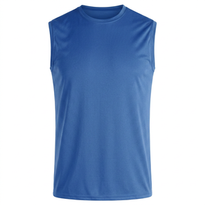 New Men's Sleeveless Tank Top O-Neck Solid Color Quick Dry <b>Knitted</b> Sport Wear Casual Fitness Shirt in <b>Navy</b> Gray Red Green Black - Product Image 4
