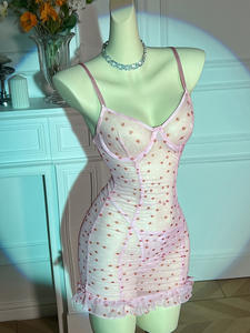 Sexy jurkje, doorschijnend hartvormig mesh, met beugels, gerimpeld, geruit babydoll nachthemd, sexy slingjurk, nachtkleding - Product Image 4