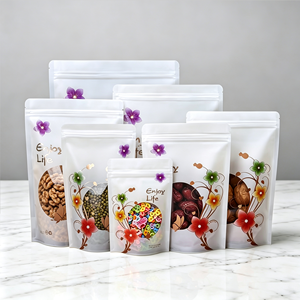 Bolsa de Embalaje para Alimentos con Cierre de Cremallera y Ventana Transparente, Diseño Floral Colorido, para Almacenamiento de Alimentos Secos, Nueces, Dátil, Melón, Blanco - Product Image 2