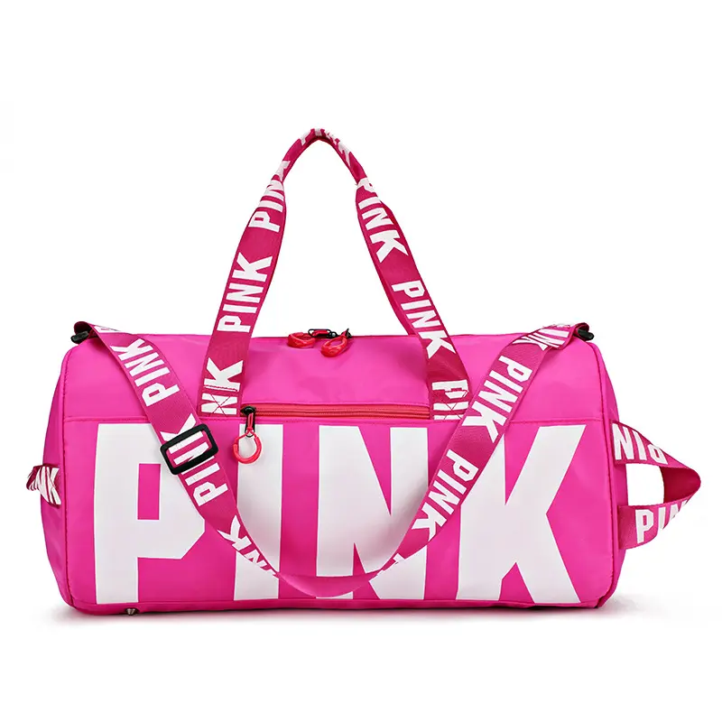 Оптовая продажа, спортивная сумка большой вместимости для тренажерного зала, Водонепроницаемая спортивная сумка для выходных и коротких поездок, розовая сумка с надписью