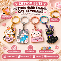 Porte-clés personnalisés mignons en forme de chat, avec nom gravé, en alliage de zinc, style dessin animé, cadeau souvenir