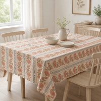 Nappe Rectangulaire Moderne Style Ferme, Motif Floral Bleu, 100% Coton Pur, Imprimé Grenade Terracotta, Décoration Rustique pour Salle à Manger