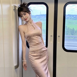 Modernized Cheongsam Women's Slim Fit Sleeveless Dress Chinese Style Party Elegant Dress Image Color Polyester Fiber - Product Image 3