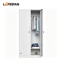 Armoire de rangement en acier durable à 2 portes avec 1 miroir sur la porte/1 penderie/2 étagères réglables
