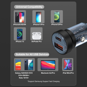 Productos de tendencia 2022 recién llegados USB C en cargadores de coche Cargador USB de coche de doble puerto de plástico cristalino 3,0 carga rápida - Product Image 6