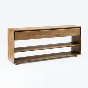 Modern Natural Wood TV <b>Unit</b> with Dual Drawers and <b>Open</b> <b>Shelves</b> Minimalist Scandinavian Entertainment Console Living Room - Product Image 2