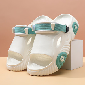 Sandales compensées en EVA pour femmes, à bout ouvert, respirantes, à enfiler, chaussures aquatiques, blanc et vert fruit - Product Image 1