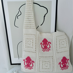 Borsa a Spalla Estiva Trendy in Stile Casual, Lavorata a Maglia con Motivo a Polpo, Grande Capacità, Ideale per Vacanze al Mare - Product Image 4