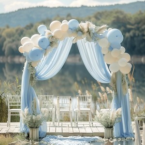 Cortinas de tela de gasa transparente con velo de perlas, estilo romántico y chic, directamente de fábrica, para decoración de arcos de boda al aire libre. - Product Image 5