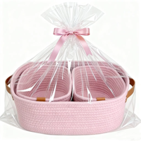 Panier cadeau personnalisé pour nouveau-nés, ensemble de paniers de rangement en corde de coton rose pliable et durable, respectueux de l'environnement, pour couches, jouets et serviettes