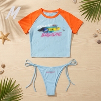 Carnaval 3-delige bikiniset voor dames, op maat gemaakt logo, korte mouwen, zwemkleding groothandel, strandkleding, zwempak, OEM ODM, maandagse kleding