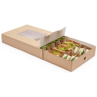 Boîte à lunch pliable biodégradable en carton kraft ondulé avec fermeture magnétique et poignée pour sandwichs, traiteur, pique-nique, fête, jetable