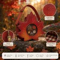 Sac à bandoulière personnalisé en forme de feuille d'érable, style Ita Bag, sac à main Kawaii d'automne avec fenêtre ronde transparente en PVC et breloque en forme de gland, pour les amateurs de feuillage d'automne de la Nouvelle-Angleterre