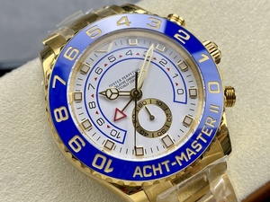 Reloj cronógrafo mecánico de lujo de súper calidad, resistente al agua, 44 mm, KFfactory 1166-80, acero 904L, movimiento 7750, azul dorado, estilo Yacht. - Product Image 2