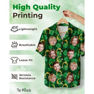 Custom Irish <b>Hawaiian</b> <b>Shirt</b> <b>Men</b> Personalized Face Photo St Patricks Day Button Down Comfortable Short Sleeve Style - Product Image 4