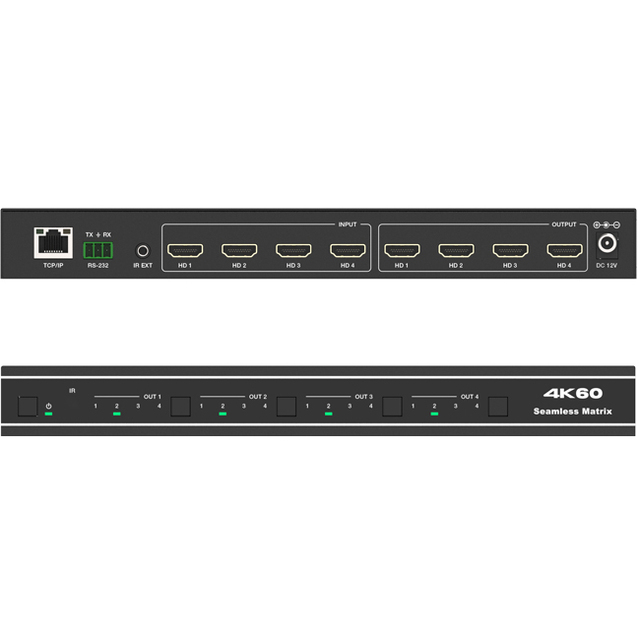 18G 4x4 for Multiviewer Seamless Video Switcher 4K Support Metal Construction IR/RS-232/TCP/IP Control for Home Theatre Video