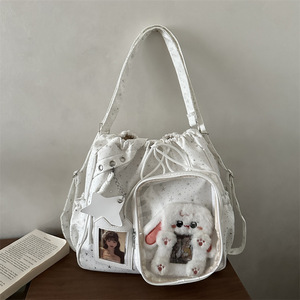 Japanese Style <b>Drawstring</b> <b>Backpack</b> Star Pattern Ita Bag Cute Shoulder Bag Large Capacity Commuter Bucket Bag For Women - Product Image 3