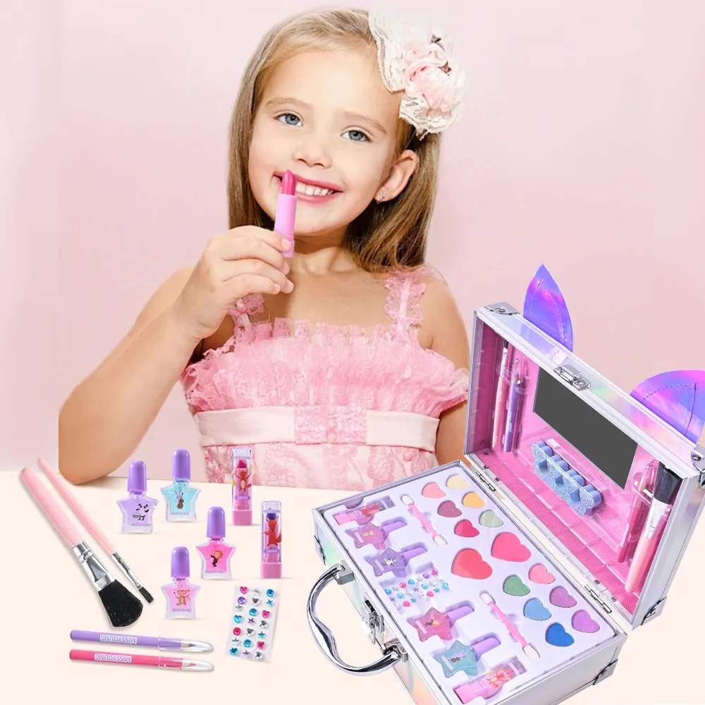 Taşınabilir kutu tilki çocuklar kozmetik çocuklar kızlar için makyaj setleri makyaj seti kız oyuncaklar