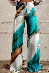 <span class=keywords><strong>Pantaloni</strong></span> da <span class=keywords><strong>Donna</strong></span> con Stampa Digitale, Gamba Larga e Vestibilità Slim, Vendita Calda - Product Image 5