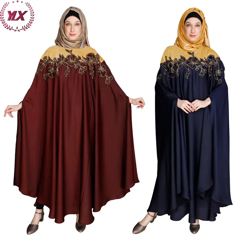 Vestidos largos de seda de tela suave diseño bordado tradicional islámico Abaya lujo vino rojo Kaftan para damas