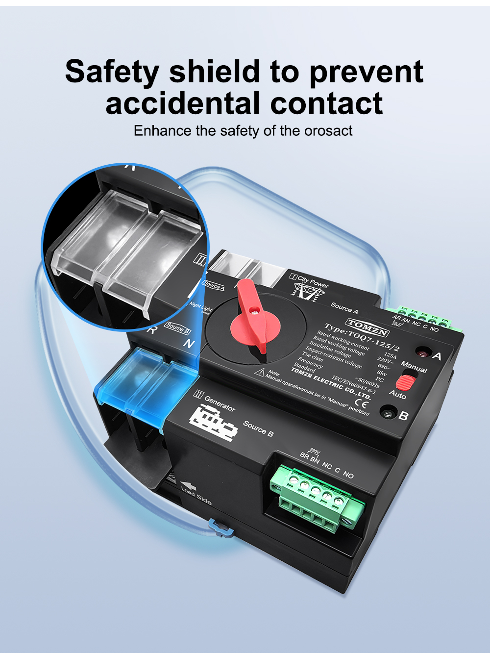 YCQ4-100E/2P 63A 100A Rail DIN ATS Interruptor de transferencia automática de doble potencia Interruptores selectores eléctricos Potencia ininterrumpida (color YCQ4-100E/2P, tamaño: 100A
