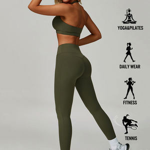 Benutzer definierte Premium Cutout Back Yoga Set Frauen <span class=keywords><strong>Neck</strong></span> holder Enge Passform Schnellt rockn endes Training Hoc hinten sive Athletic Sports 2-teiliges Set - Product Image 4