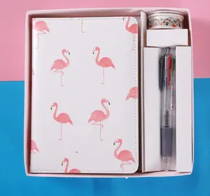 Rosa menina coração casal flamingo caderno caixa de presente