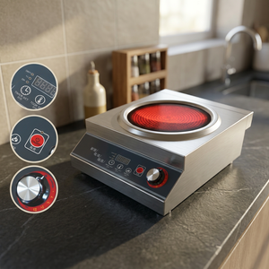 Table de cuisson à induction commerciale haute puissance en acier inoxydable avec panneau en verre titane/microcristallin, 13 réglages de puissance, 5000W - Product Image 2
