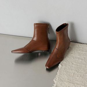 2025 New Korean Women's Fashion Slim Fit Non Slip Comfortable Genuine Leather Zipper Waterproof High Heel Thick Soled Winter - Product Image 6