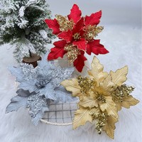 Décorations de Noël, arrangements floraux artificiels en tissu de poinsettia, ornements décoratifs, fleurs de Noël scintillantes