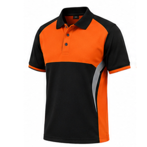 เสื้อโปโลผู้ชาย สีส้ม-ดำ แห้งเร็ว ลายเส้นโค้ง แนวสปอร์ต คอกลม ใส่ทำงานได้ทุกวัน ชุดลำลอง ชุดออกกำลังกาย - Product Image 2
