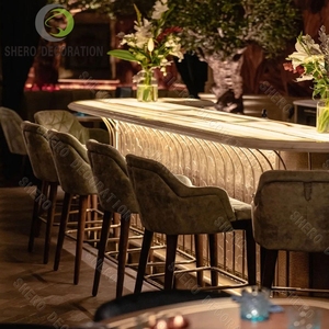 Sang trọng thương mại quán cà phê quầy bar cho cà phê cửa hàng tùy chỉnh gỗ và đá cẩm thạch phòng chờ đồ nội thất MDF thiết kế - Product Image 1