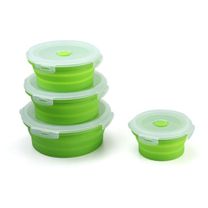 Foldable Silicone Food Storage <b>Container</b> Round With Clip On Lid For Travel And <b>Refrigerator</b> Use - Product Image 4