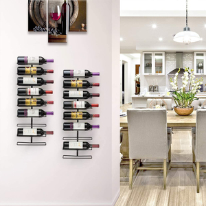 Étagère <span class=keywords><strong>murale</strong></span> pour le <span class=keywords><strong>vin</strong></span>, porte-serviettes, support mural, en métal, pour 9 bouteilles, rangement pour le <span class=keywords><strong>vin</strong></span> - Product Image 2
