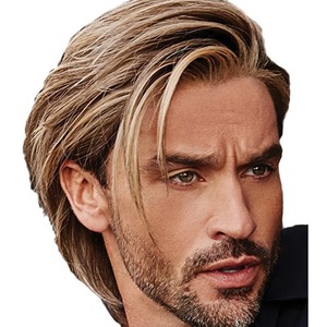 Perruque sans lacets pour hommes européens et américains, courte, bouclée/lisse, brun doré, avec filet rose, coiffure avec raie, modèle M1954 - Product Image 6