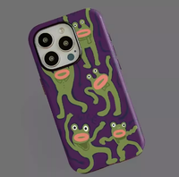 Étui de téléphone deux-en-un en acrylique et TPU avec étui de protection pour téléphone portable, motif grenouille violette amusante