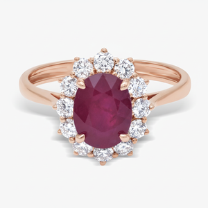 Classique Naturel Ovale Rubis Halo Naturel Diamant Bague Rose & Jaune 14k 18k Or Anniversaire Cadeau Fiançailles Bague Femme-DS0339 - Product Image 1