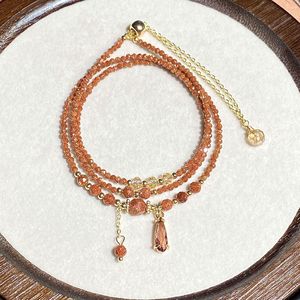 Deseando/Super brillante arena piedra 14K chapado en oro 2mm facetado multicapa tres círculos pulsera Collar para mejor amigo mujeres - Product Image 2