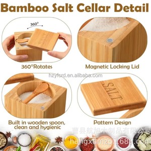 Wooden Salt Container With Spoon Swivel Lid Airtight Kitchen <b>Spice</b> <b>Jar</b> For Table Use - Product Image 5