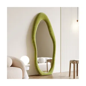 مرآة عصرية لغرفة المعيشة مرآة منزلية مرآة كبيرة غير منتظمة بطول كامل مصنوعة من النسيج المموج