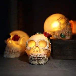 Headlights LED Electronic Candle Lights Halloween Resin Human Skeleton Ornaments Decorative Props Party Decorations Decorations