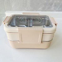 Boîte à lunch rectangulaire isotherme en acier inoxydable style Instagram, double paroi, grande capacité 1-2L, pour employés de bureau et étudiantes
