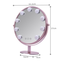 Miroir de maquillage LED violet Holly Wood le plus vendu, miroir de vanité rond à cadre métallique avec 9 ampoules à intensité variable, personnalisable OEM ODM
