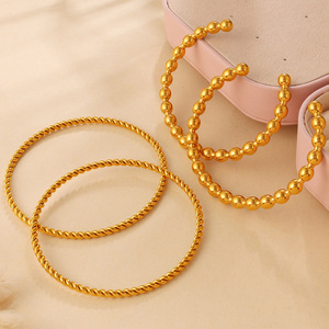 European American Fashion Minimalist Round Bead Braid <b>Bracelet</b> 18K Gold Plated Stainless Steel Open Design For Women - Product Image 1