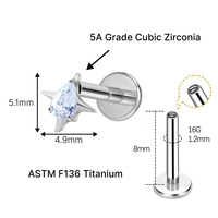 Pendientes de Titanio Grado Implante ASTM F136 JIAXIN con Zirconia y Baño de Oro de 18K, Roscados Internamente, para Labret, Hélix, Tragus, Labio, para Bodas y Uso Corporal